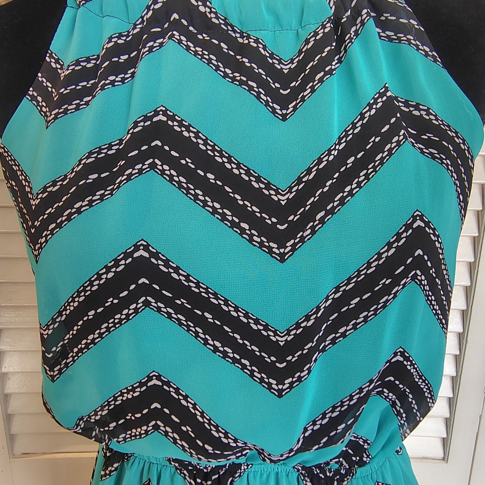 TeenPlo Aqua Teal & Black Chevron Sleeveless Maxi Dress Size S – Like New - Picture 6 of 11